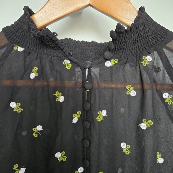 CAbi Style 5338 Sheer Black & White Embroidered Flowers Alegria Blouse Size L - Picture 3 of 10
